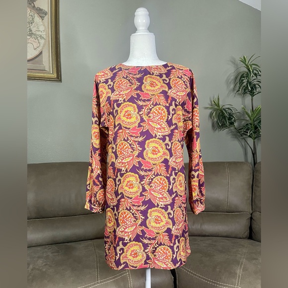 Ann Taylor LOFT Petites Purple Paisley Print Long Sleeved Midi Dress Sz XSP - Picture 1 of 16